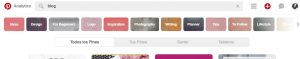 Pinterest usa un Smart Search o buscador inteligente que te ofrece variaciones de palabras clave sobre la que has escrito, ofreciéndote información valiosa sobre las busquedas relevantes